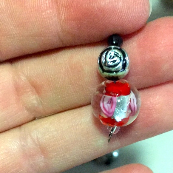 Red black clear BoHo OOAK glass retro pierced dangle sexy RETRO hippie earrings - Picture 9 of 17